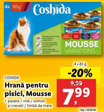 Lidl COSHIDA Hrană pentru pisici, Mousse 4 x 85g Ofertă