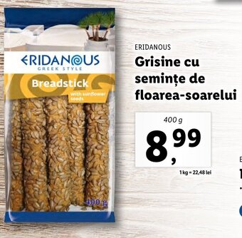 Lidl ERIDANOUS Grisine cu semințe de floarea-soarelui 400g Ofertă
