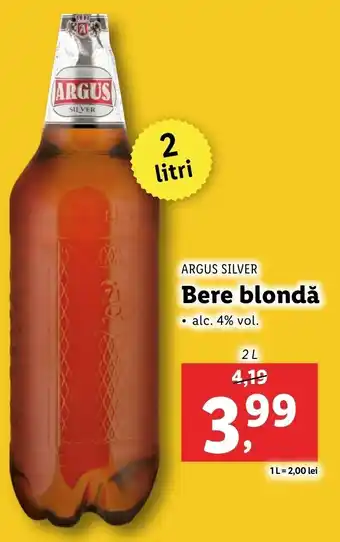Lidl ARGUS SILVER Bere blondă 2 L Ofertă