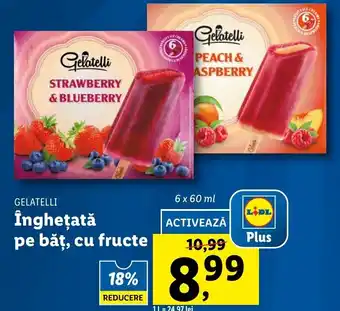 Lidl GELATELLI îngheţată pe băţ, cu fructe 6 x 60 ml Ofertă