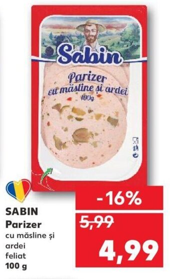 Kaufland SABIN Parizer cu măsline și ardei feliat 100 g Ofertă