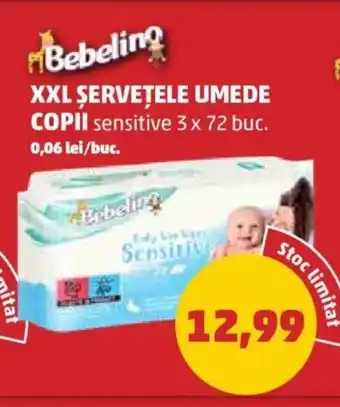 Bebelino XXL ȘERVEȚELE UMEDE COPII sensitive 3 x 72 buc.