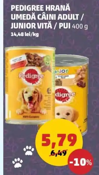 Penny PEDIGREE HRANĂ UMEDĂ CÂINI ADULT / JUNIOR VITĂ / PUI 400 g Ofertă