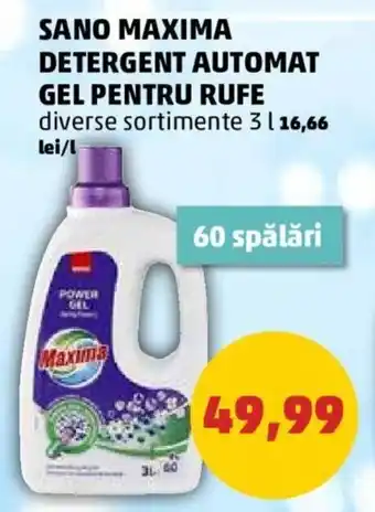 Penny SANO MAXIMA DETERGENT AUTOMAT GEL PENTRU RUFE diverse sortimente 3 l Ofertă