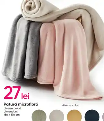 Pătură microfibră diverse culori, dimensiuni: 130 x 170cm