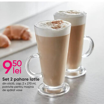 Pepco Set 2 pahare latte din sticlă, cap. 2 x 270 ml, potrivite pentru maşina de spălat vase Ofertă