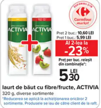 Carrefour laurt de băut cu fibre/fructe, ACTIVIA 320 g Ofertă