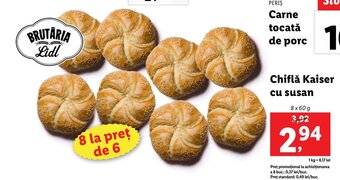 Lidl BRUTARIA Lidl Chiflă Kaiser cu susan 8 x 60g Ofertă