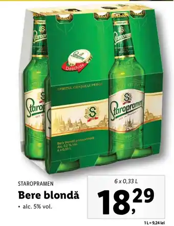 Lidl STAROPRAMEN Bere blondă 6 x 0.33l Ofertă