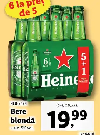 Lidl Heineken Bere blondă 5+1 x 0.33l Ofertă