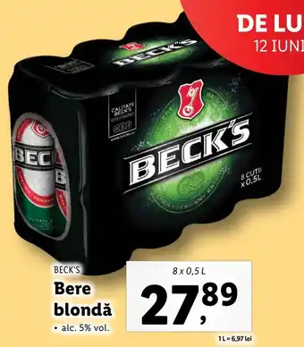 Lidl BECK'S Bere blondă 8 x 05l Ofertă