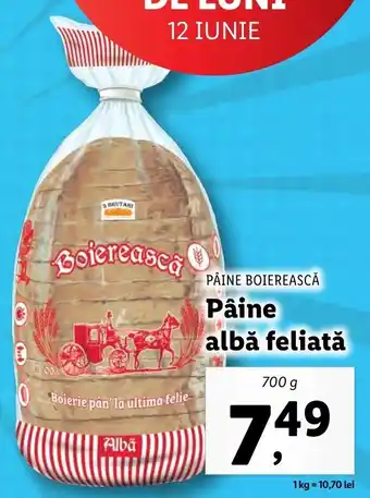Lidl PÂINE BOIEREASCĂ Pâine albă feliată 700g Ofertă