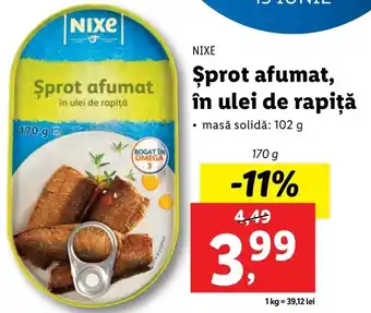 Lidl NIXE Şprot afumat, în ulei de rapiță 170g Ofertă