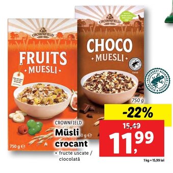 Lidl CROWNFIELD Müsli crocant 750g Ofertă