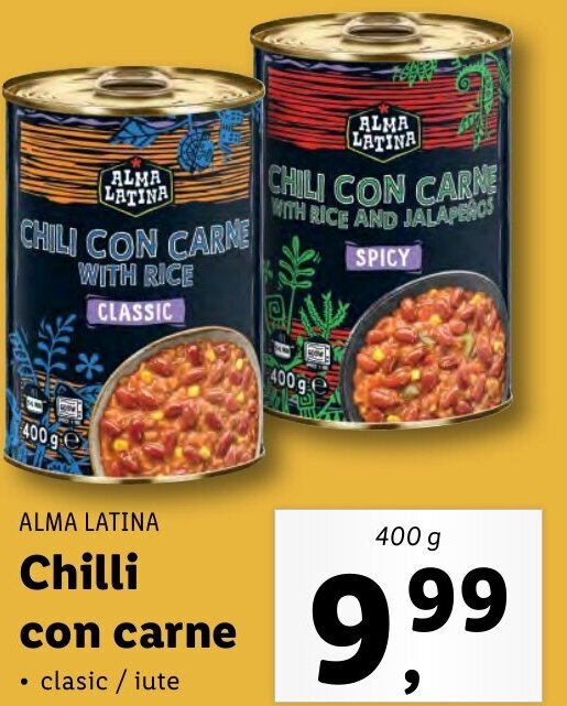 ALMA LATINA Chilli con carne 400g ofertă la Lidl