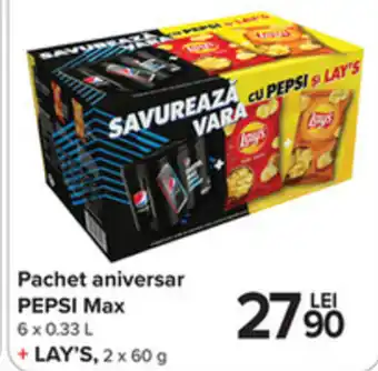 Carrefour Pachet aniversar PEPSI Max 6 x 0.33 L + LAY'S, 2 x 60 g Ofertă