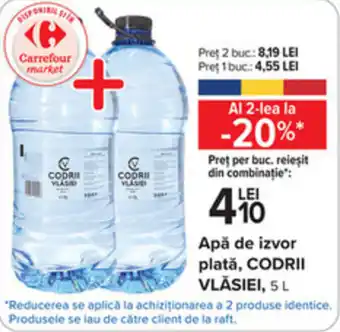 Carrefour Apă de izvor plată, CODRII VLĂSIEI, 5 L Ofertă