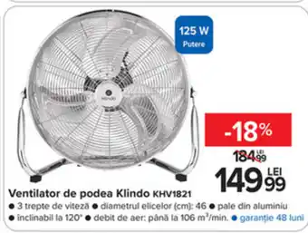 Carrefour Ventilator de podea Klindo KHV1821 125 W Putere Ofertă