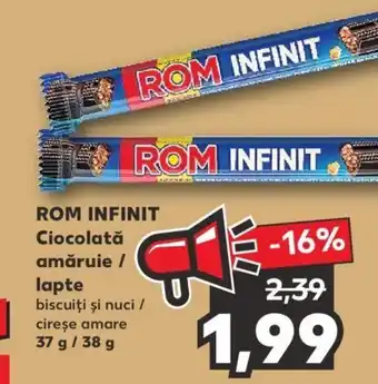 Kaufland ROM INFINIT Ciocolată amăruie / lapte biscuiţi şi nuci / cireșe amare 37 g / 38 g Ofertă