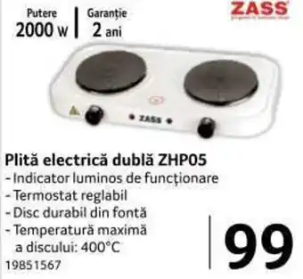 Selgros ZASS Plită electrică dublă ZHP05 2000w Ofertă