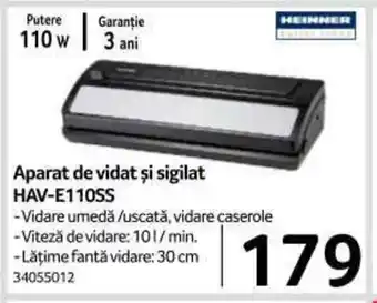 Selgros HEINNER Aparat de vidat şi sigilat HAV-E110SS 110w Ofertă