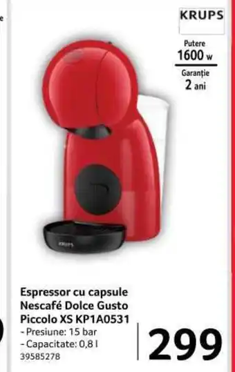Selgros KRUPS Espressor cu capsule Nescafé Dolce Gusto Piccolo XS KP1A0531 1600w Ofertă