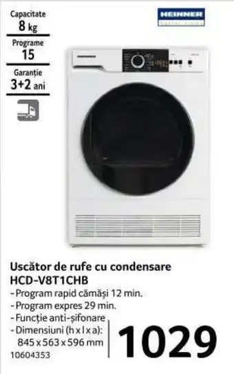 Selgros HEINNER Uscător de rufe cu condensare HCD-V8T1CHB 8kg Ofertă