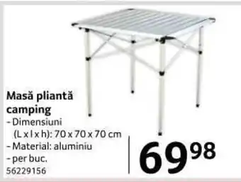 Masă pliantă camping 70 x 70 x 70 cm 1buc