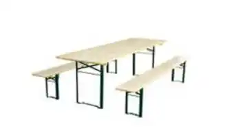 Brico Depôt Set mobilier gradina/terasa/berarie, culoare bej, lemn, 6 persoane, masa + 2 banci • mobilaiud Ofertă