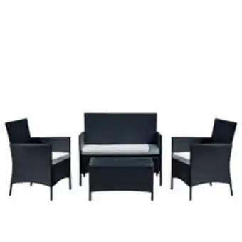 Brico Depôt Set mobilier gradina, negru, ratan, 4 persoane, 4 piese, masa + canapea + 2 scaune, include perne • Ofertă