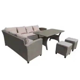 Brico Depôt Set mobilier gradina, bej, ratan, 8 persoane, 5 piese, masa + canapea + 2 tabureti, include perne • karina karina Ofertă