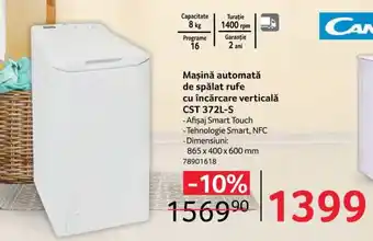 Selgros Candy Maşină automată de spălat rufe cu încărcare verticală CST 372L-S 8 kg 1400 rpm Ofertă
