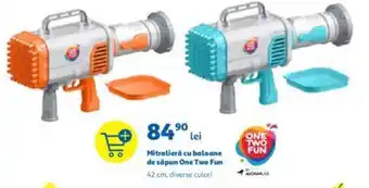 Auchan ONE TWO FUN Mitralieră cu baloane de săpun 42 cm, diverse culori Ofertă