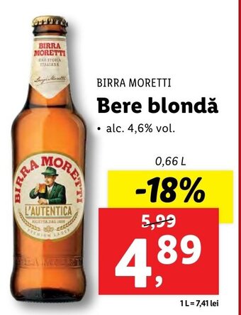 BIRRA MORETTI Bere blondă 0.66l