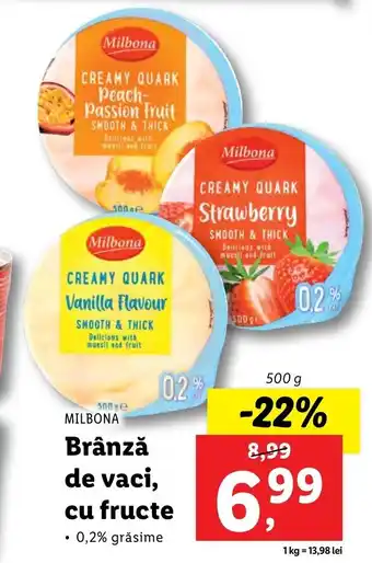 Lidl Milbona Brânză de vaci, cu fructe 0,2% grăsime 500g Ofertă