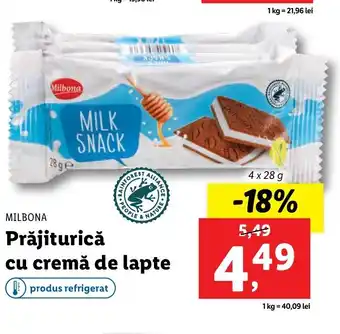 Lidl Milbona Prăjiturică cu cremă de lapte 4 x 28g Ofertă