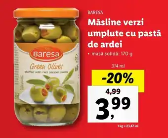 Lidl BARESA Măsline verzi umplute cu pastă de ardei 314ml Ofertă