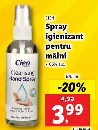 Lidl CIEN Spray igienizant pentru mâini 100ml Ofertă