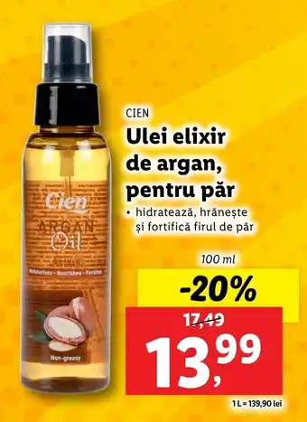 Lidl CIEN Ulei elixir de argan, pentru păr 100ml Ofertă