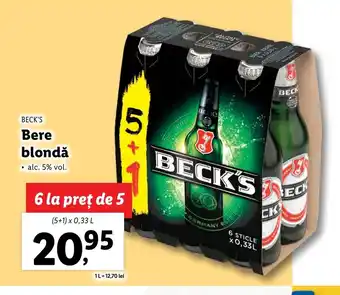 Lidl BECK'S Bere blondă 5+1 x 0.33l Ofertă