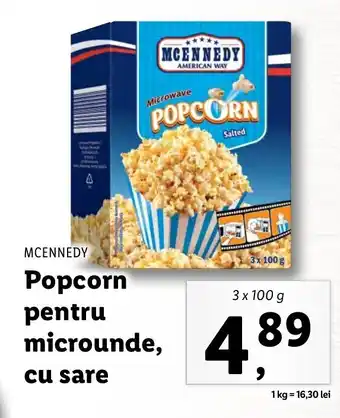 Lidl MCENNEDY Popcorn pentru microunde, cu sare 3 x 100g Ofertă