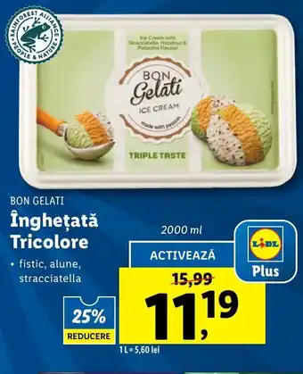 Lidl BON GELATI înghețată Tricolore 2000ml Ofertă