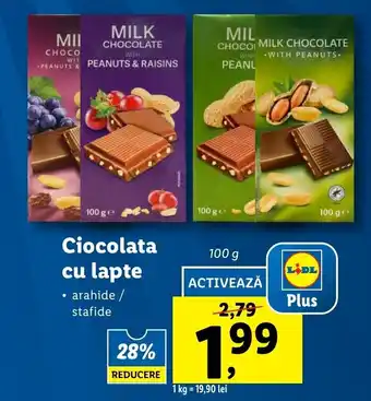 Lidl Ciocolata cu lapte 100g Ofertă