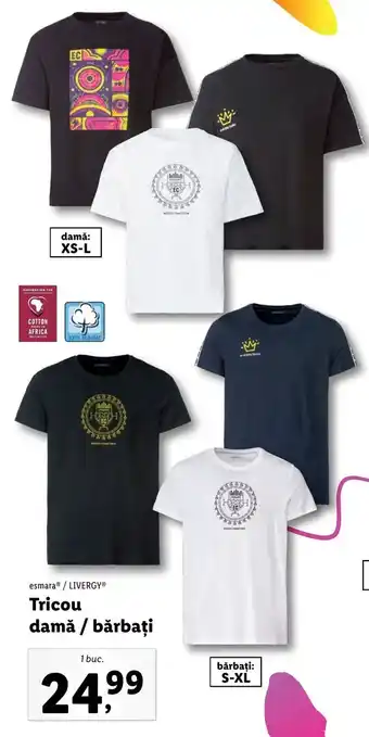 Lidl Esmara / LIVERGY Tricou damă / bărbați 1 buc. Ofertă