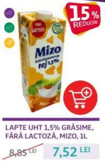 Auchan LAPTE UHT 1,5% GRĂSIME, FĂRĂ LACTOZĂ, MIZO, 1L Ofertă