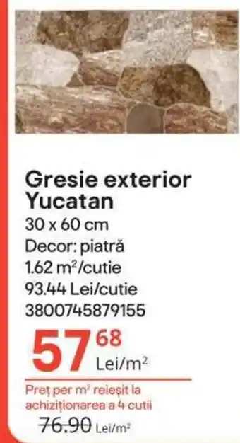 Brico Depôt Gresie exterior Yucatan 30 x 60 cm Decor: piatră 1.62 m²/cutie Ofertă