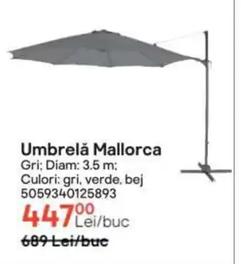 Brico Depôt Umbrelă Mallorca Gri: Diam: 3.5 m; Culori: gri, verde, bej 5059340125893 Ofertă