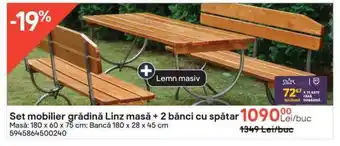 Brico Depôt Set mobilier grădină Linz masă + 2 bănci cu spătar Ofertă