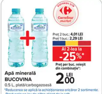 Carrefour Apă minerală BUCOVINA 0.5 L Ofertă