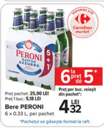 Carrefour Bere PERONI 6 x 0.33 L. per pachet 1 buc Ofertă